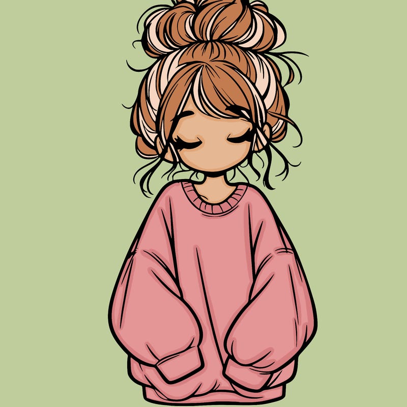 girl with baggy sweatshirt and messy bun