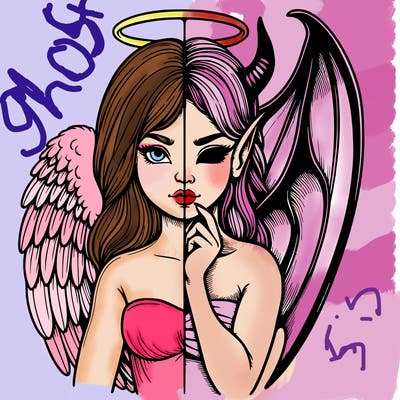 realistic angel half demon