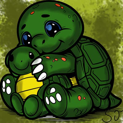 tortoise cuddling a soft toy