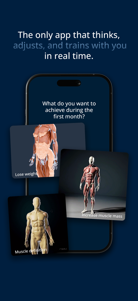 Now Me App En - Now Me App screen for selecting fitness goals including weight loss and muscle gain