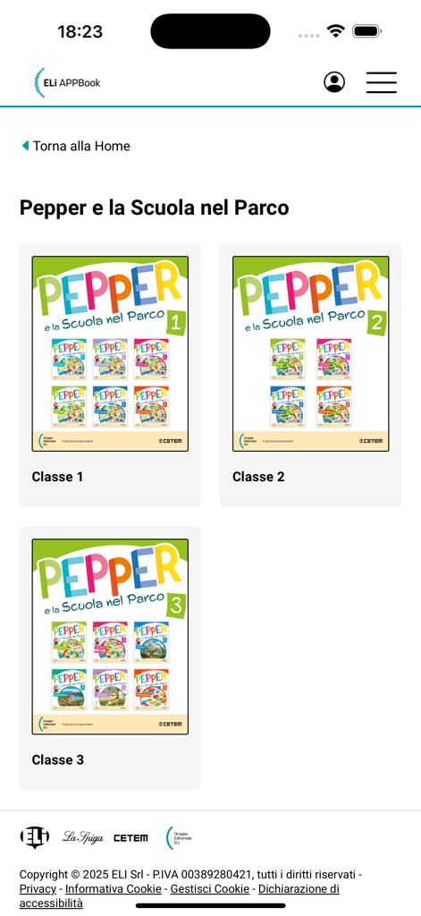A library of digital primary school textbooks for different grades in the ELi APPBook interface