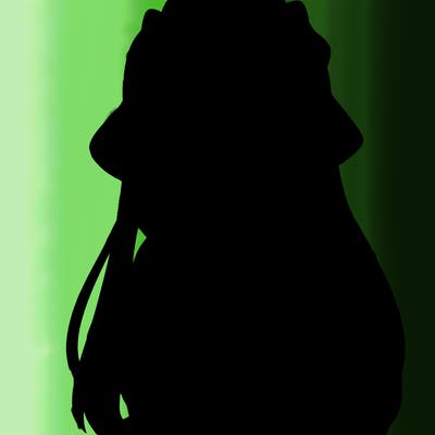 girl with anime shaped eyes with a dinosaur bucket hat oversized sweatshirt long straight hair