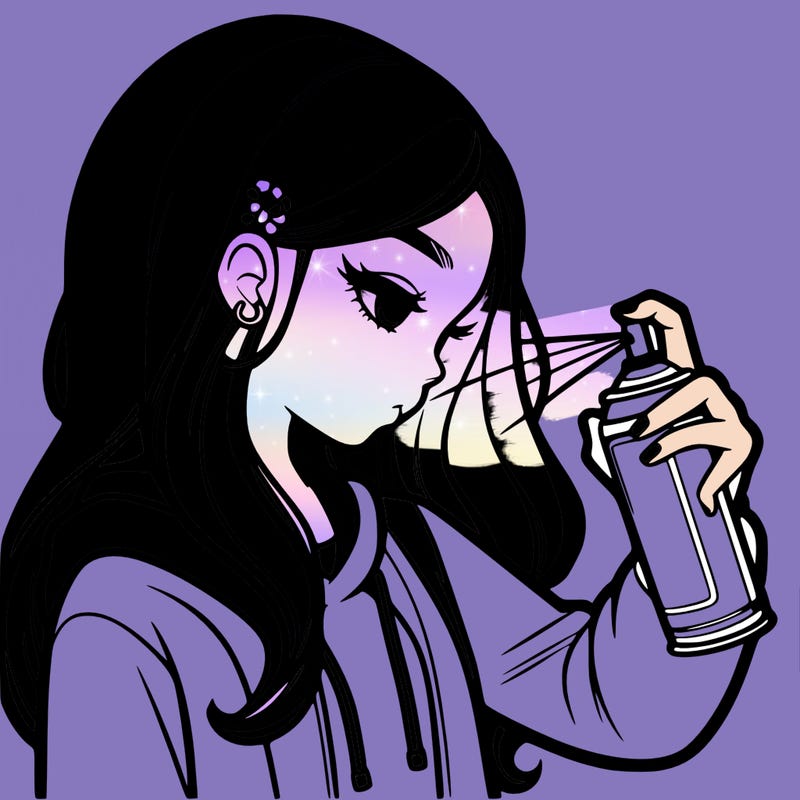 a realistic girl spray painting