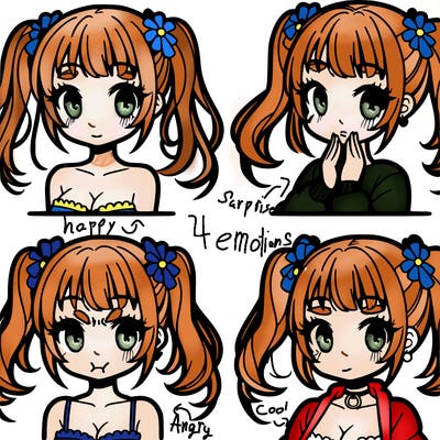 4 parts of one anime girl
