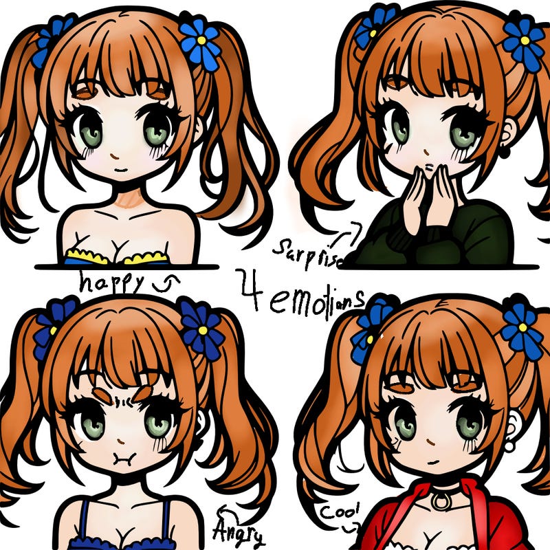 4 parts of one anime girl