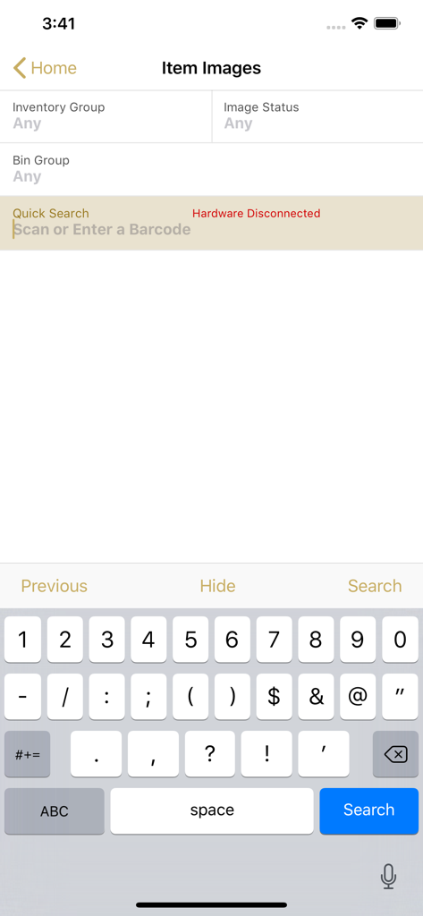 PioneerRx Mobile Inventory - PioneerRx Mobile Inventory app interface showing the Item Images search screen with an open numeric keyboard