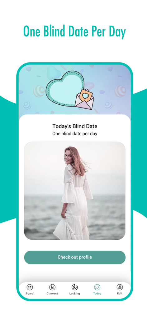 Casualx: Local Casual Dating - Casualx dating app screen showing the daily blind date feature and a user profile