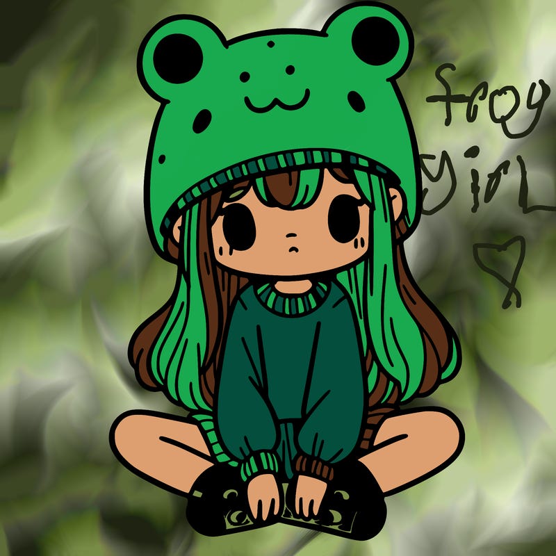 a girl wearing a frog hat and some frog socks