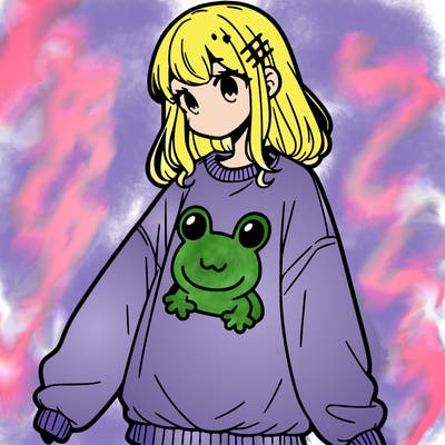 girl wearing frogging sweatshirt