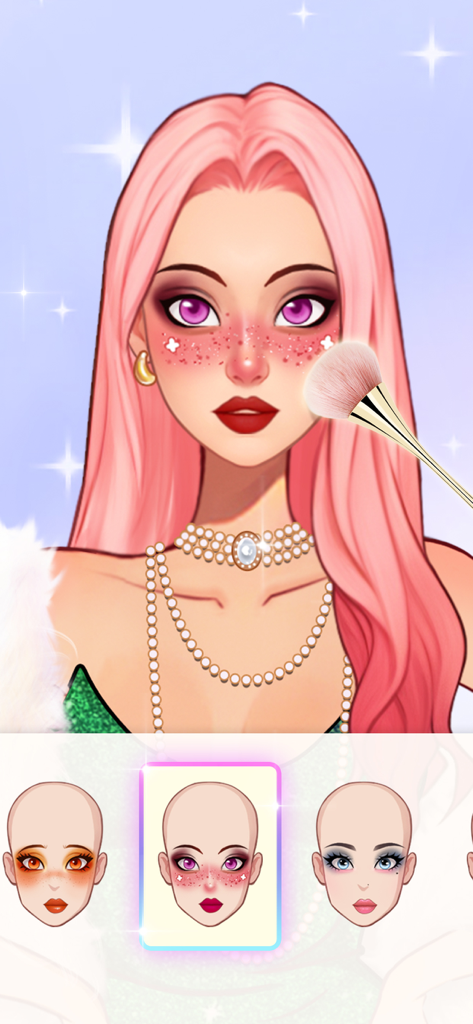 Character makeup and facial customization editor in the Fashion Designer dress up game