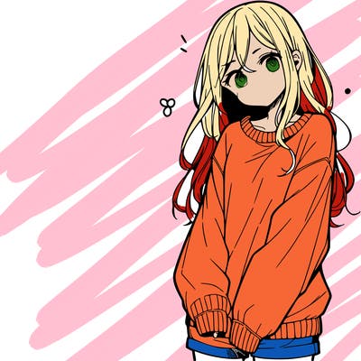 manga teen girl  in a sweater and baggy pants