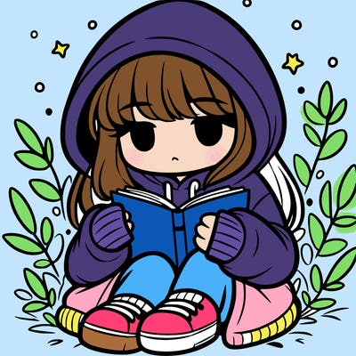girl in oversized hoodie reading a book