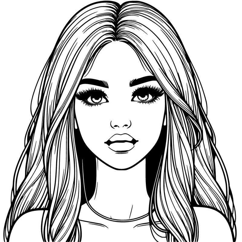 realistic girl with long hair  and lips