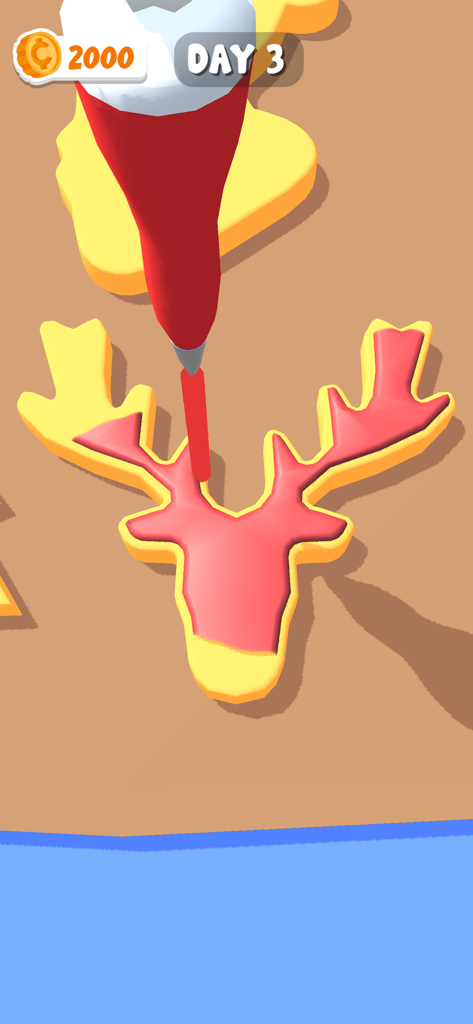 Holiday Home 3D - Decorating a reindeer shaped Christmas cookie with red icing in the Holiday Home 3D mobile game.