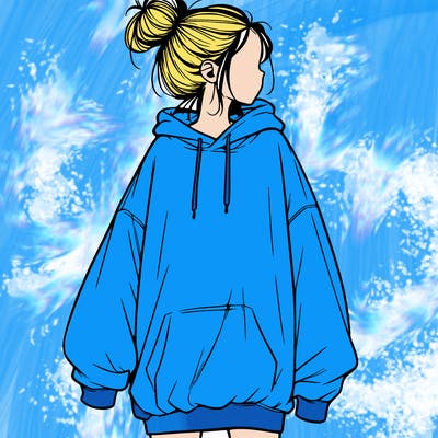 realistic girl with a oversized sweatshirt on and a bun