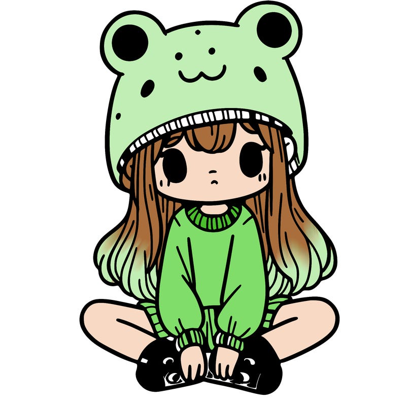 a girl wearing a frog hat and some frog socks