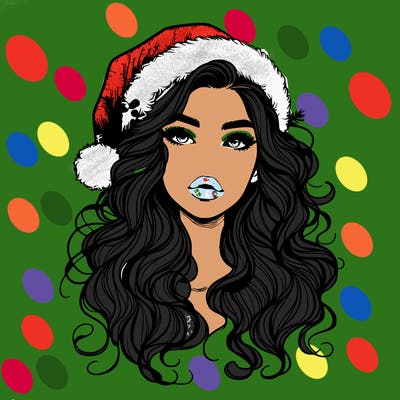 realistic christmas girl with wavy hair and lips