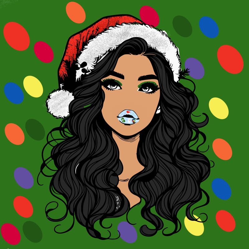 realistic christmas girl with wavy hair and lips