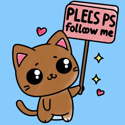 cute cat holding sign that says pls follow me