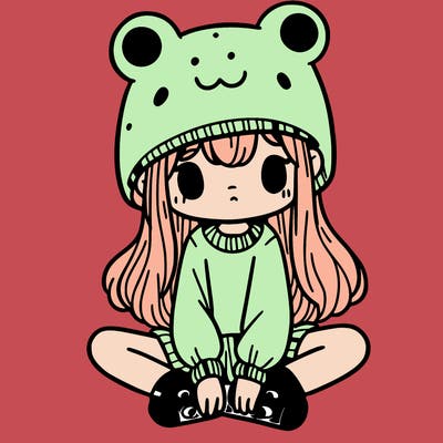 a girl wearing a frog hat and some frog socks