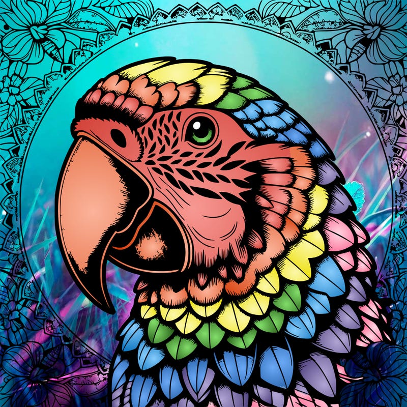 realistic parrot mandala