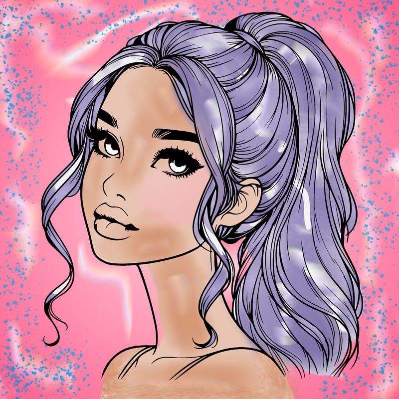 realistic girl with a ponytail on her hair and lips