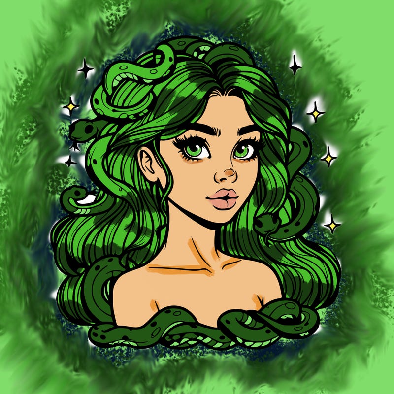 realistic girl with snakes as hair