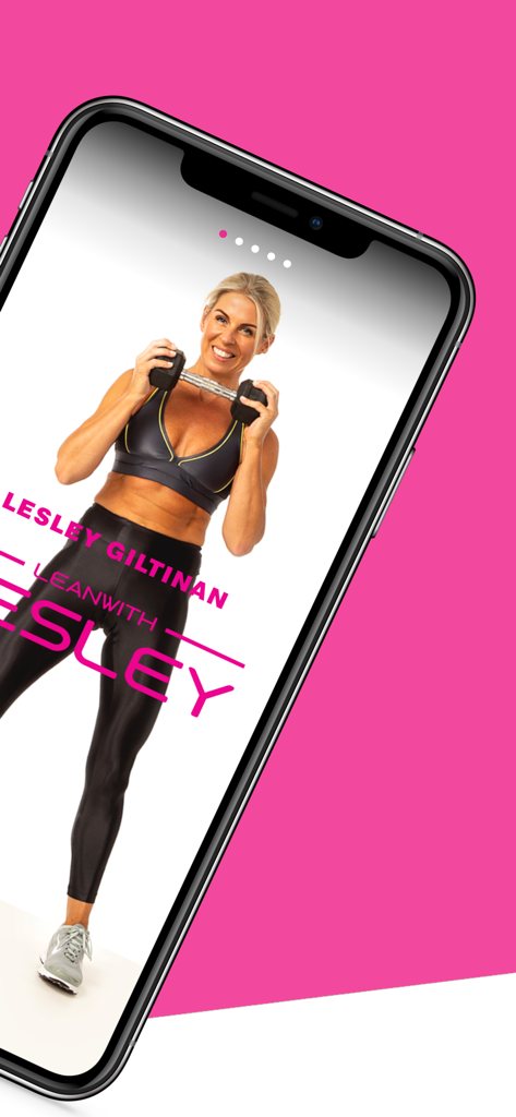 Lean With Lesley - Lean With Lesley fitness app screen featuring trainer Lesley Giltinan holding a dumbbell
