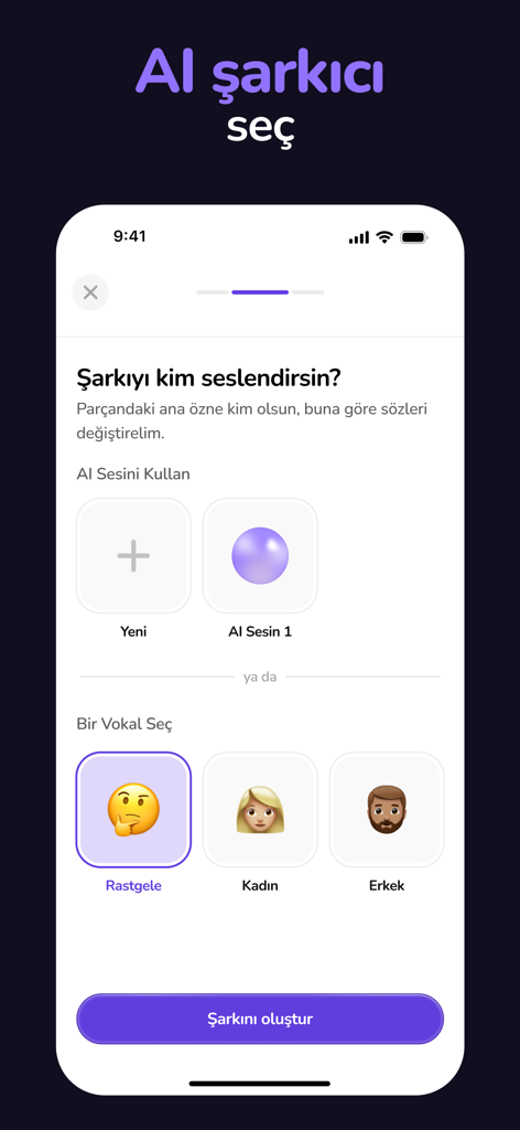 Songify: AI Music Maker - Songify app interface for selecting an AI singer or vocal style for a personalized song