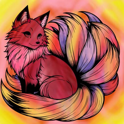 realistic detailed 9 tailed anime fox
