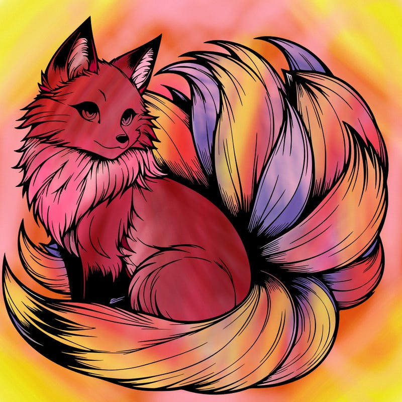 realistic detailed 9 tailed anime fox