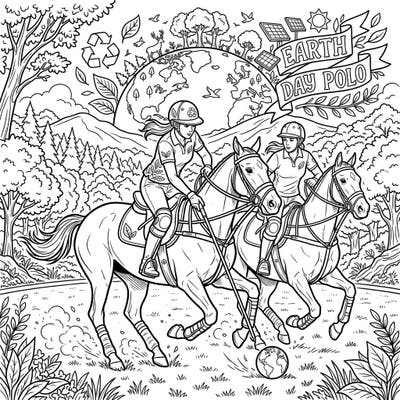 Immerse yourself in the thrilling world of polo while celebrating Earth Day with this unique coloring page. Featuring dynamic players and environmental themes, it's a perfect blend of sport and sustainability.