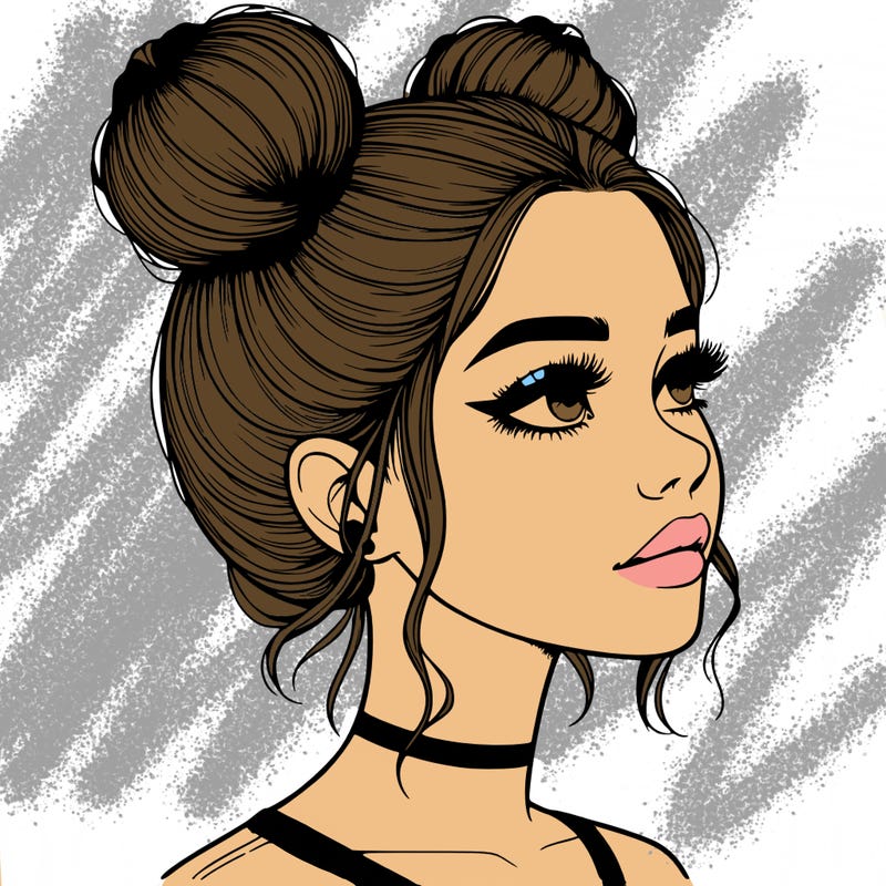 realistic girl with buns on the top of her head