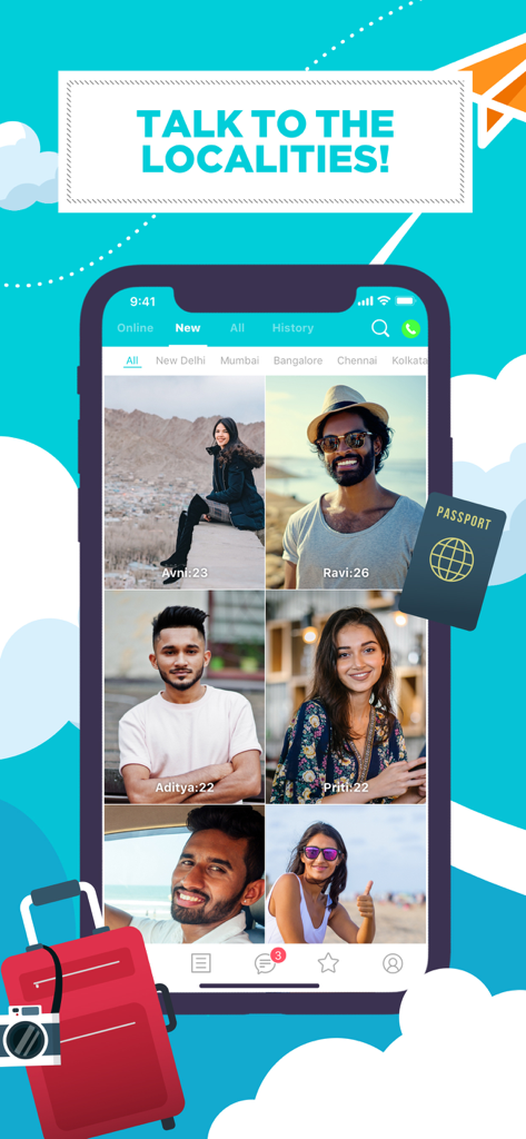 Mobile screen showing profile pictures of locals for travel chat