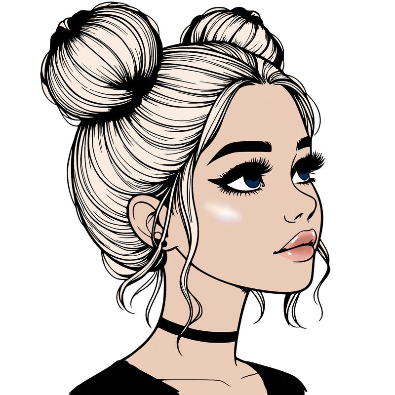 realistic girl with buns on the top of her head