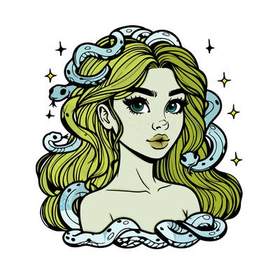 realistic girl with snakes as hair