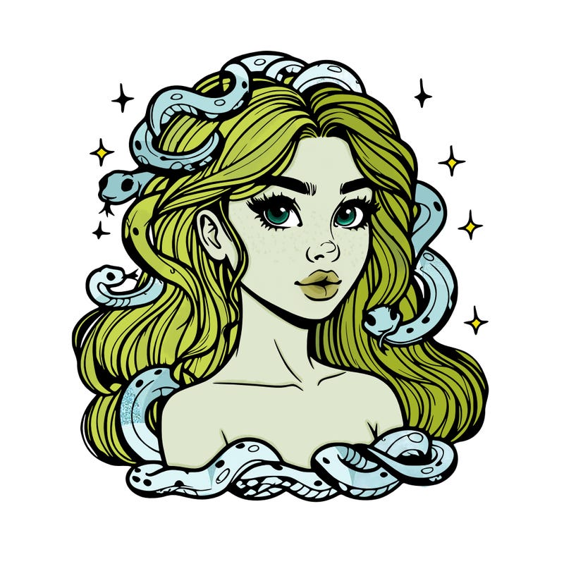 realistic girl with snakes as hair