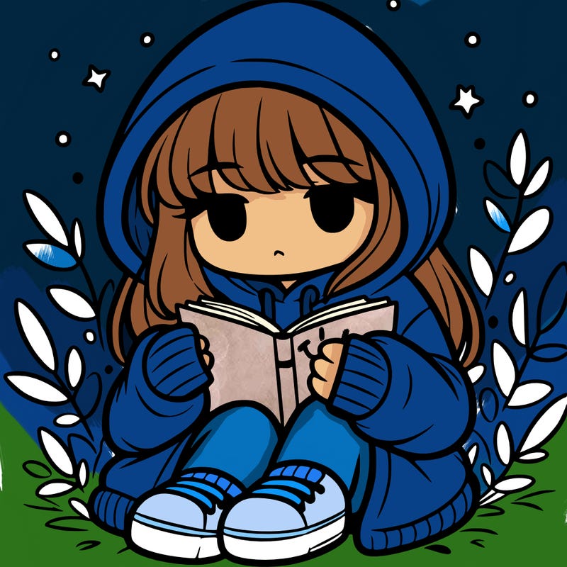 girl in oversized hoodie reading a book