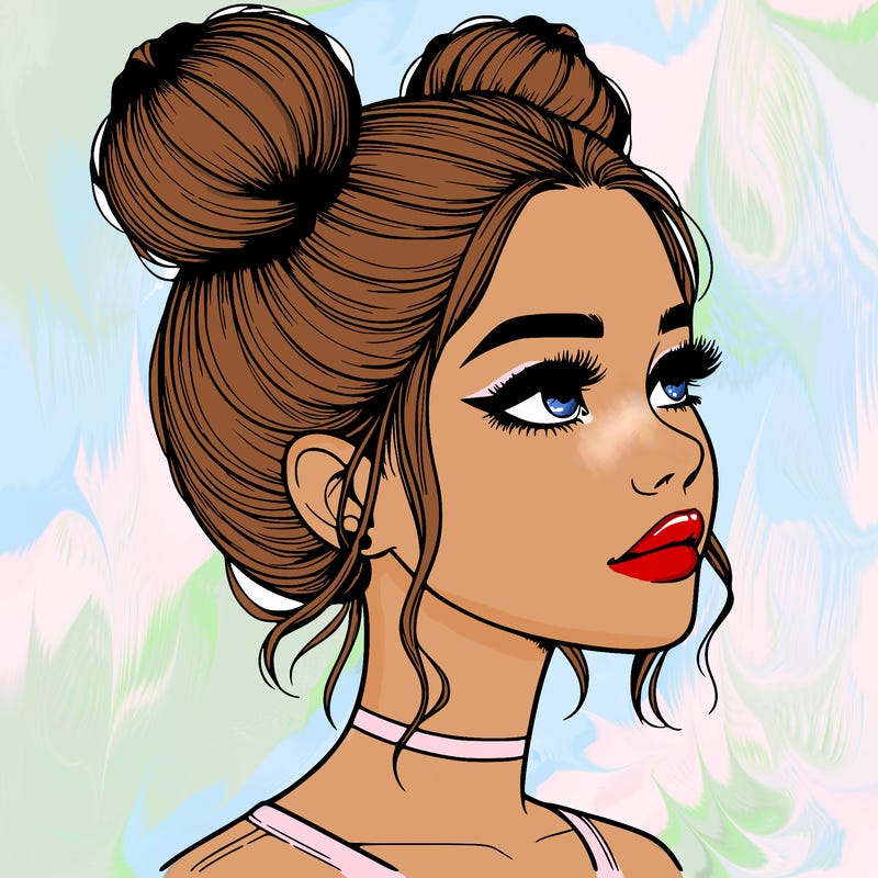 realistic girl with buns on the top of her head
