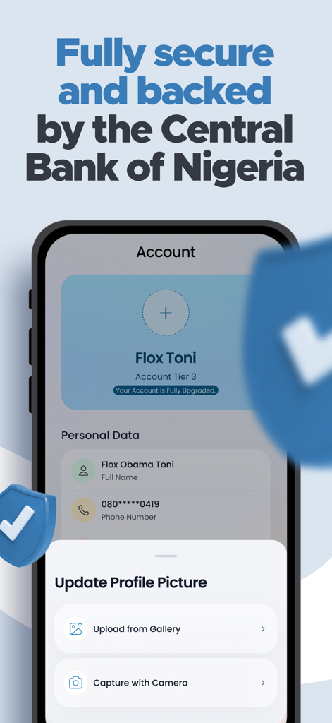 Credit Direct Mobile - Credit Direct Mobile app screen showing a secure account profile and Central Bank of Nigeria backing