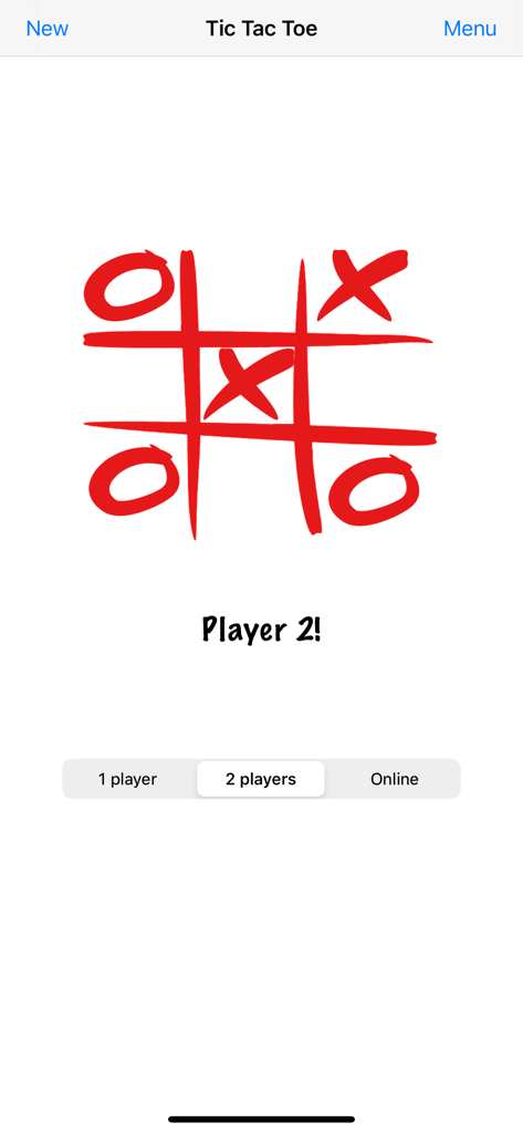 Tic Tac Toe - The Best - Tic Tac Toe mobile game screen showing red hand drawn X and O marks with game mode options