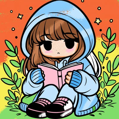 girl in oversized hoodie reading a book