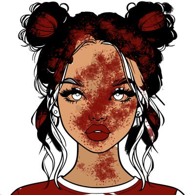 realistic girl with two buns in hair and lips