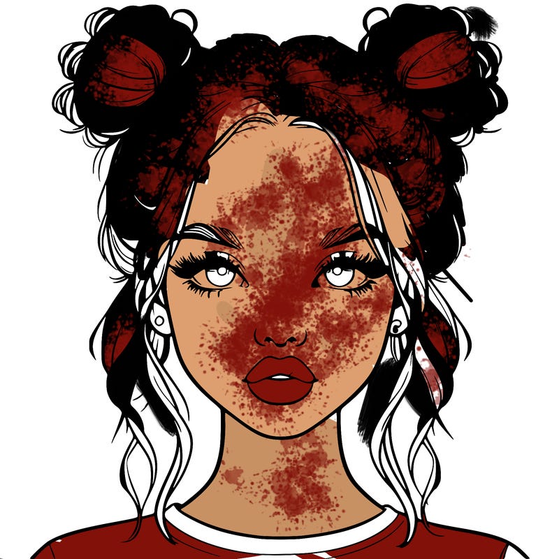 realistic girl with two buns in hair and lips