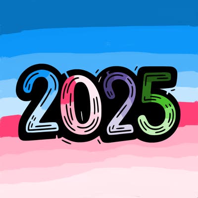 one line scrawled numbers sketch design “2025”