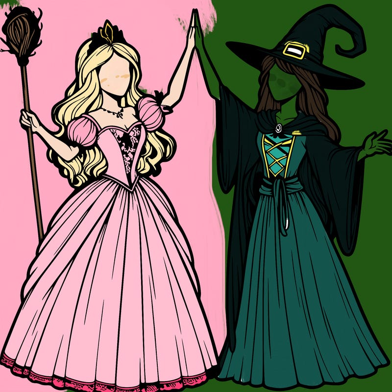 detailed realistic split of a princess and a witch