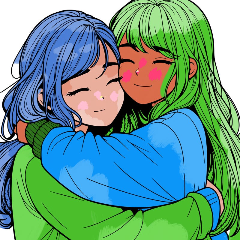 realistic two girls hugging