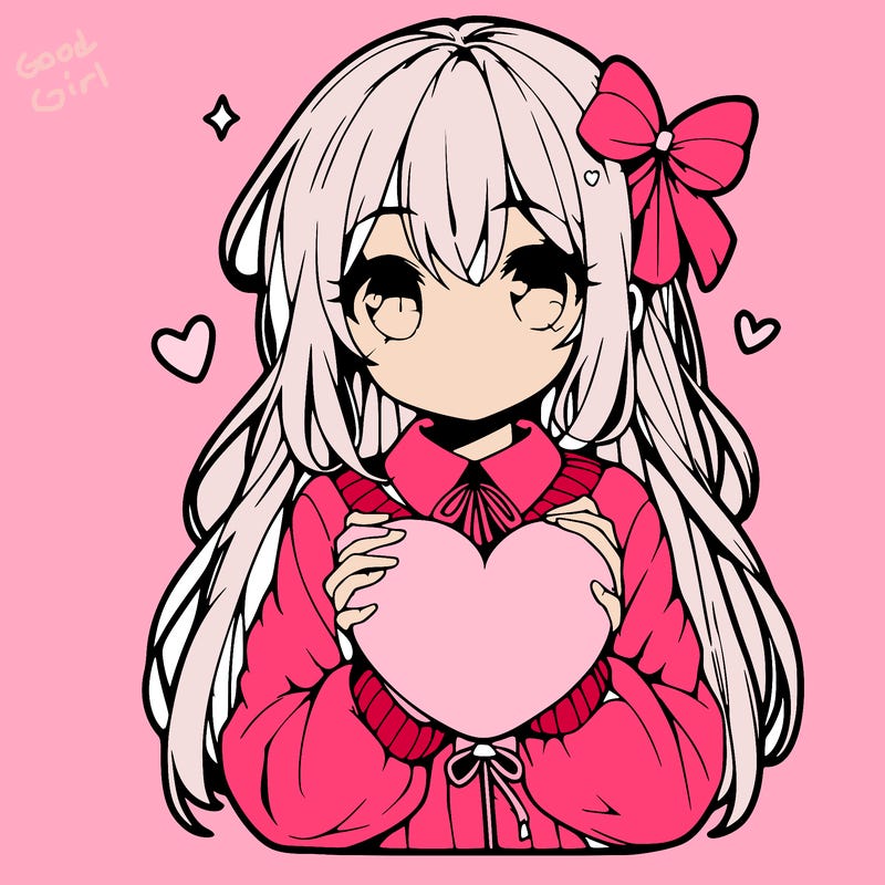 anime girl holding a heart balloon