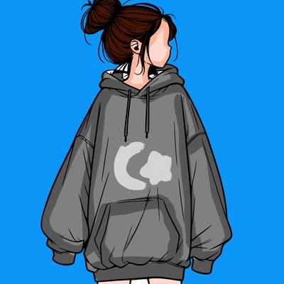 realistic girl with a oversized sweatshirt on and a bun