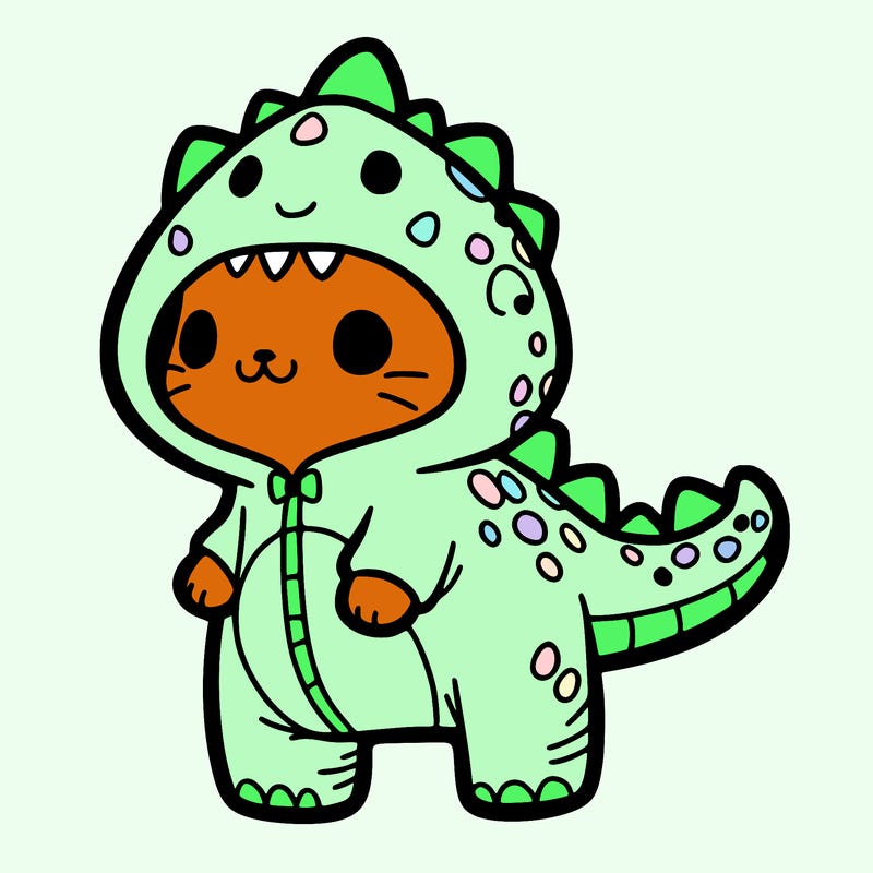 cat in dino onsie